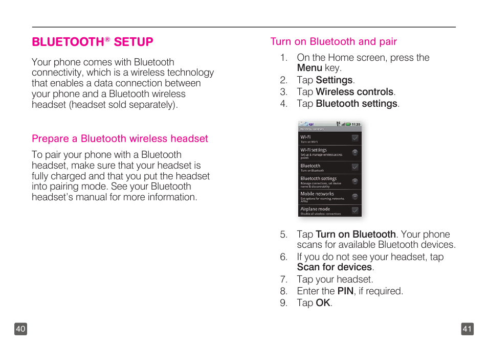 Bluetooth, Setup | Motorola CLIQ TM1668 User Manual | Page 22 / 41