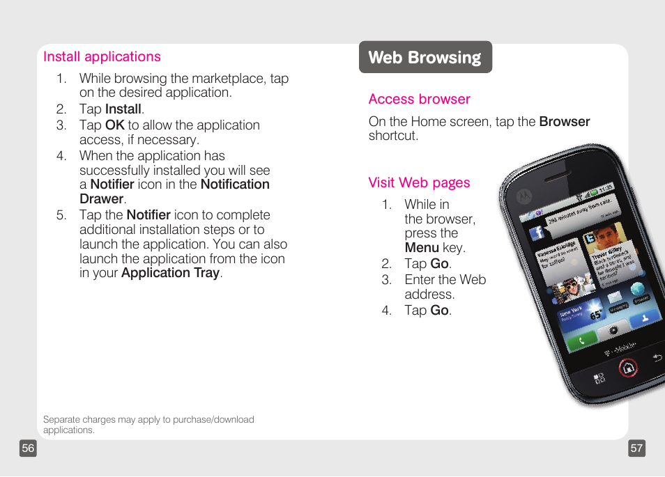 Web browsing | Motorola CLIQ TM1668 User Manual | Page 30 / 41