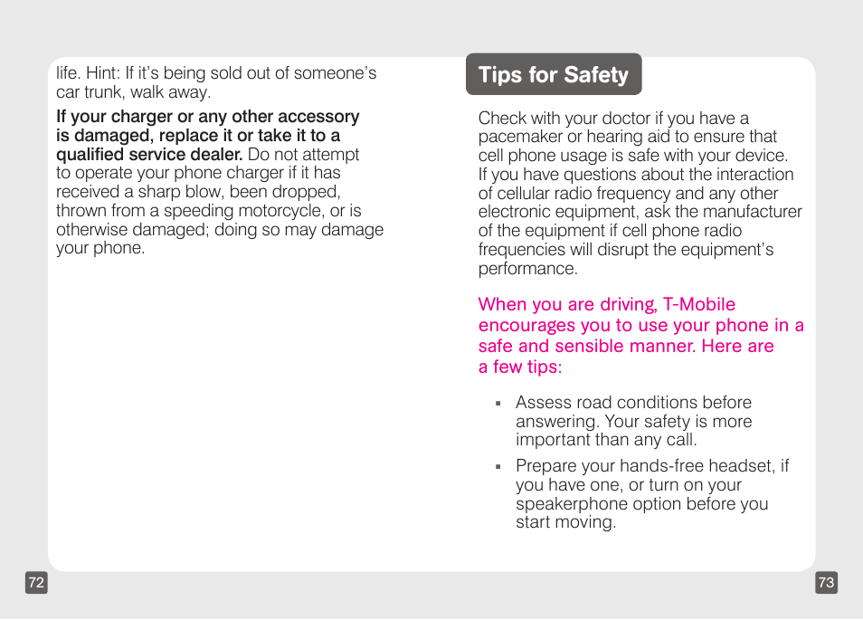 Tips for safety | Motorola CLIQ TM1668 User Manual | Page 38 / 41