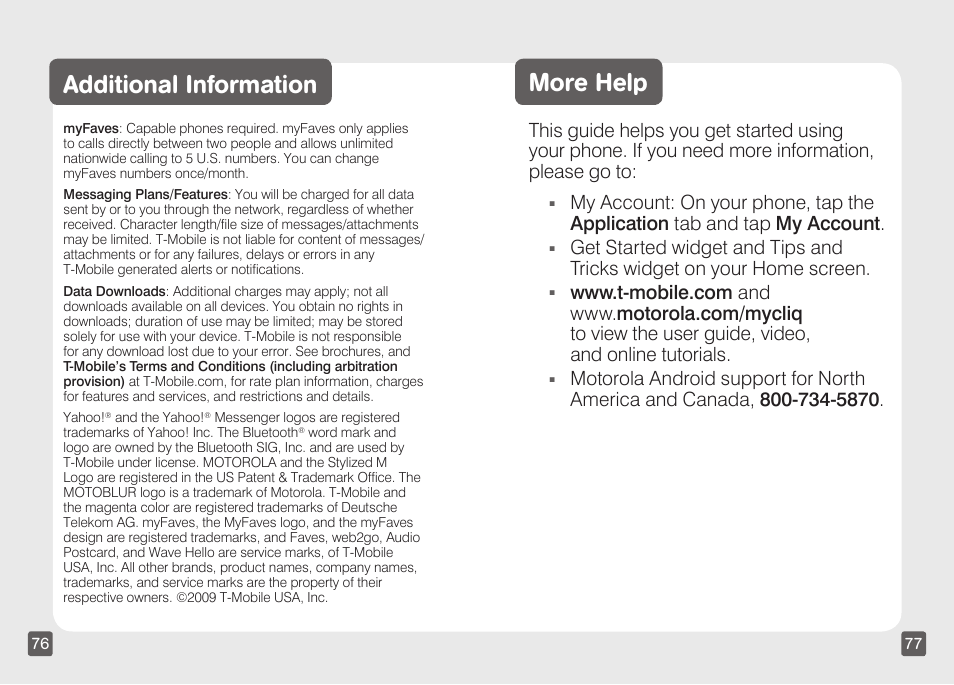 More help, Additional information | Motorola CLIQ TM1668 User Manual | Page 40 / 41