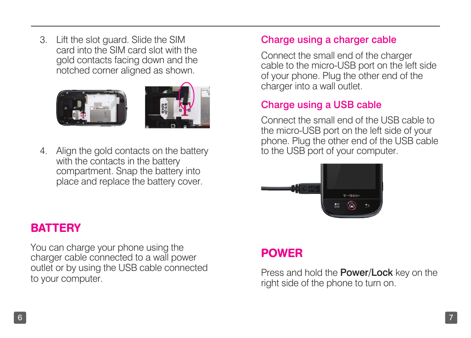 Battery, Power | Motorola CLIQ TM1668 User Manual | Page 5 / 41