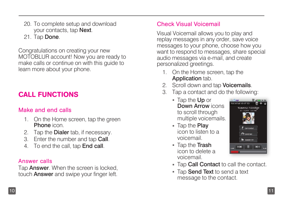 Call functions | Motorola CLIQ TM1668 User Manual | Page 7 / 41