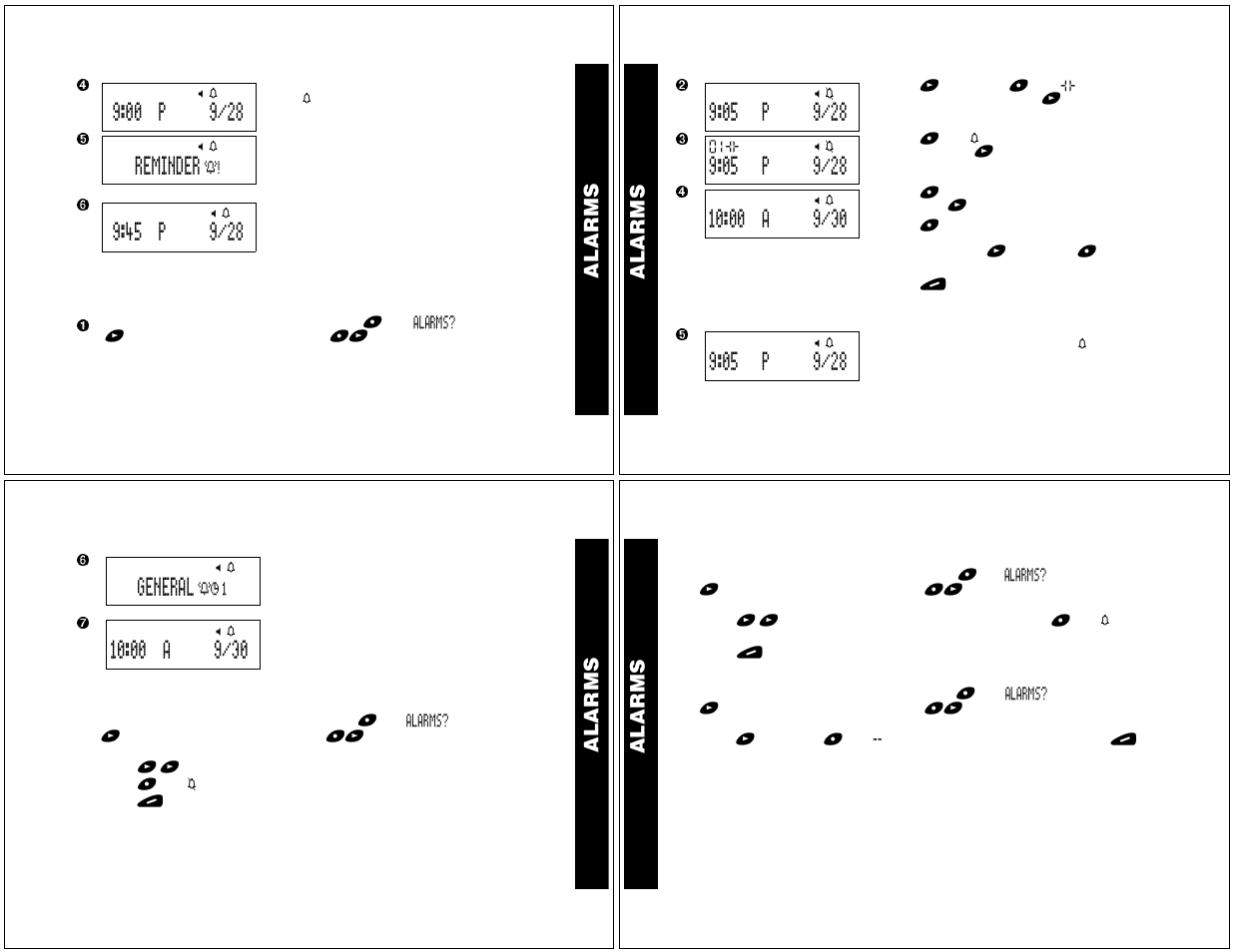 General alarms, Event alarms, Al ar m s | Al arm s, Reminder, General | Motorola T340 User Manual | Page 5 / 14