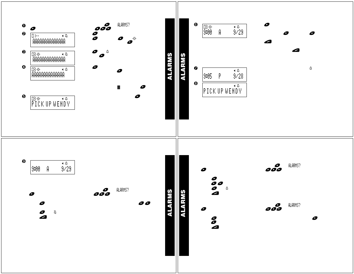 Al ar m s, Al arm s | Motorola T340 User Manual | Page 6 / 14