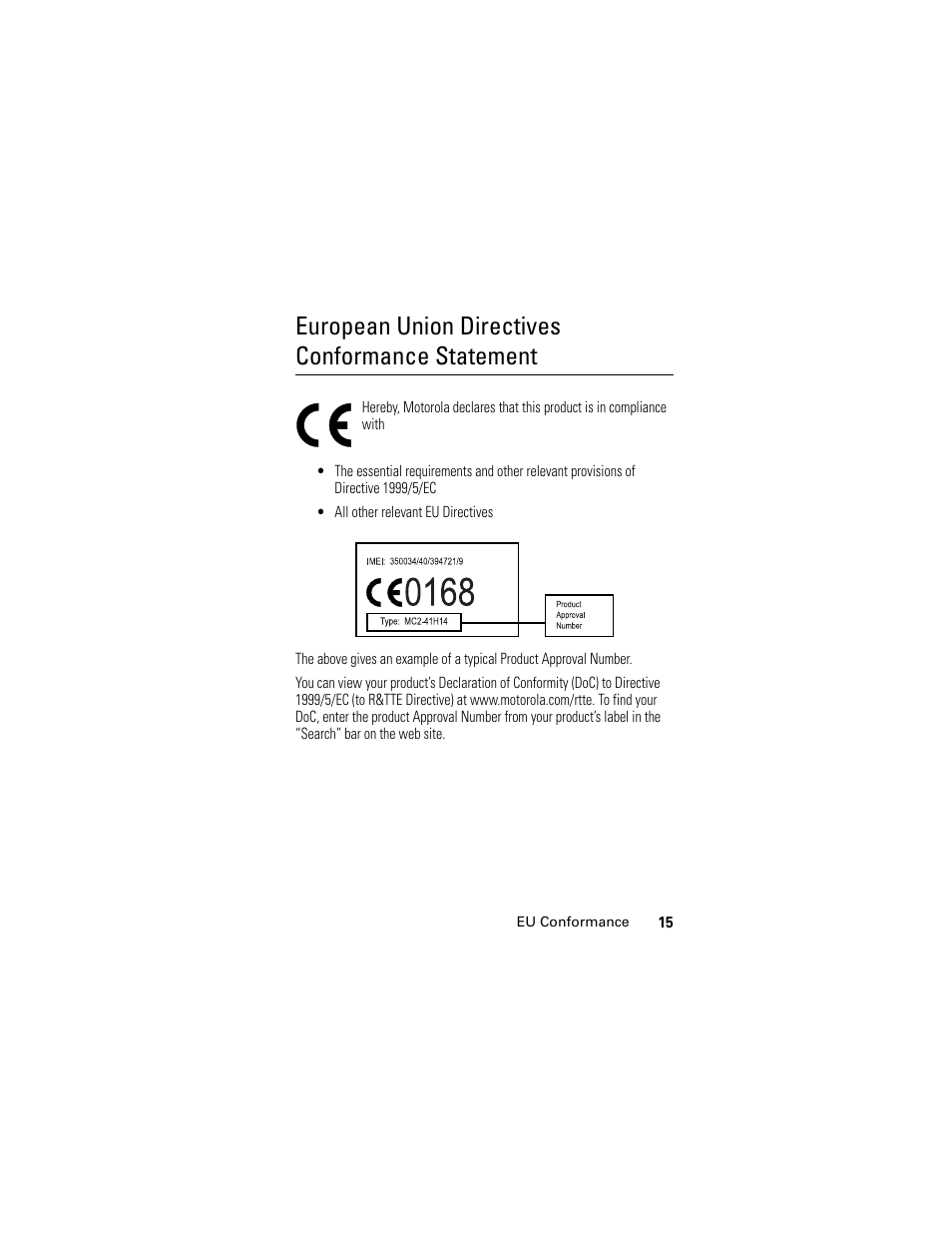 Eu conformance, European union directives conformance statement | Motorola GSM L2 User Manual | Page 17 / 83