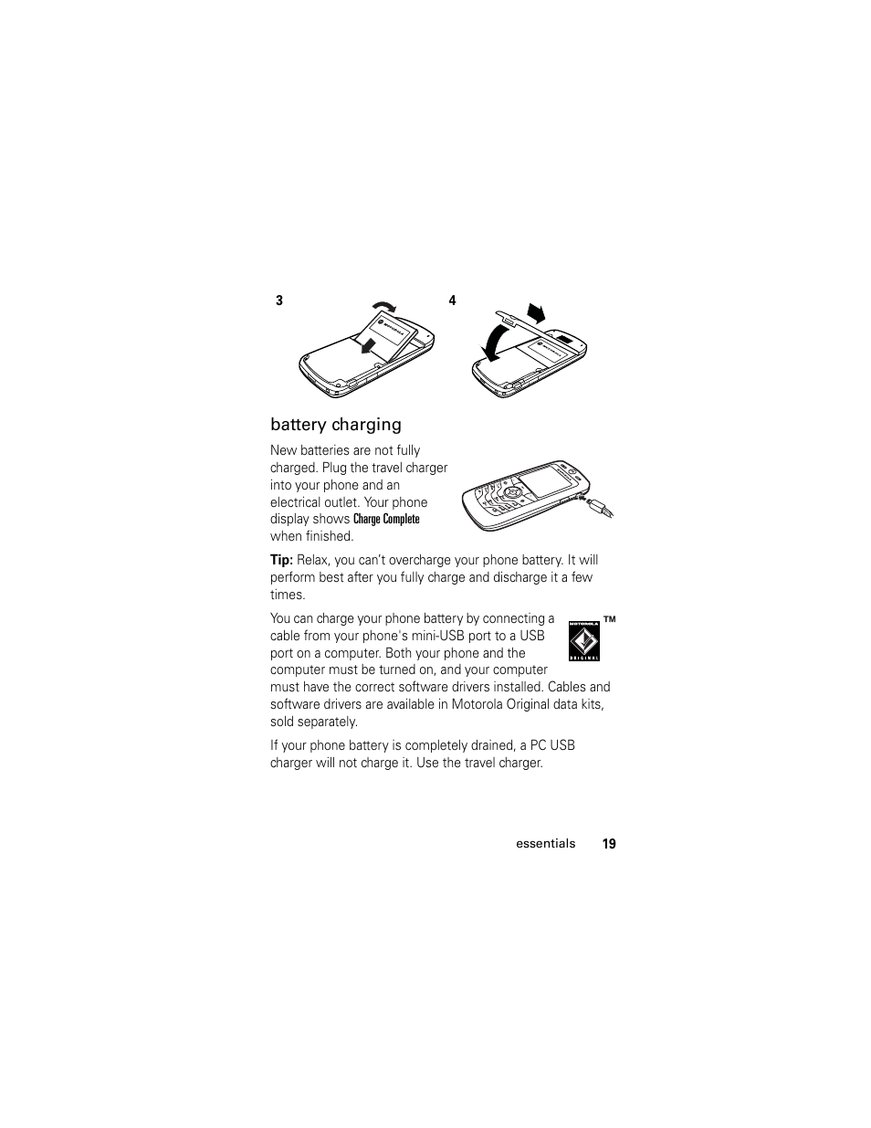 Battery charging | Motorola GSM L2 User Manual | Page 21 / 83