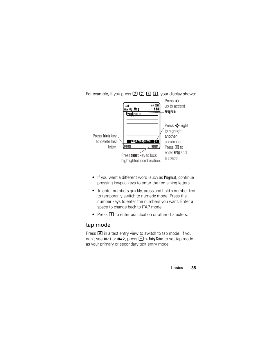 Tap mode | Motorola GSM L2 User Manual | Page 37 / 83