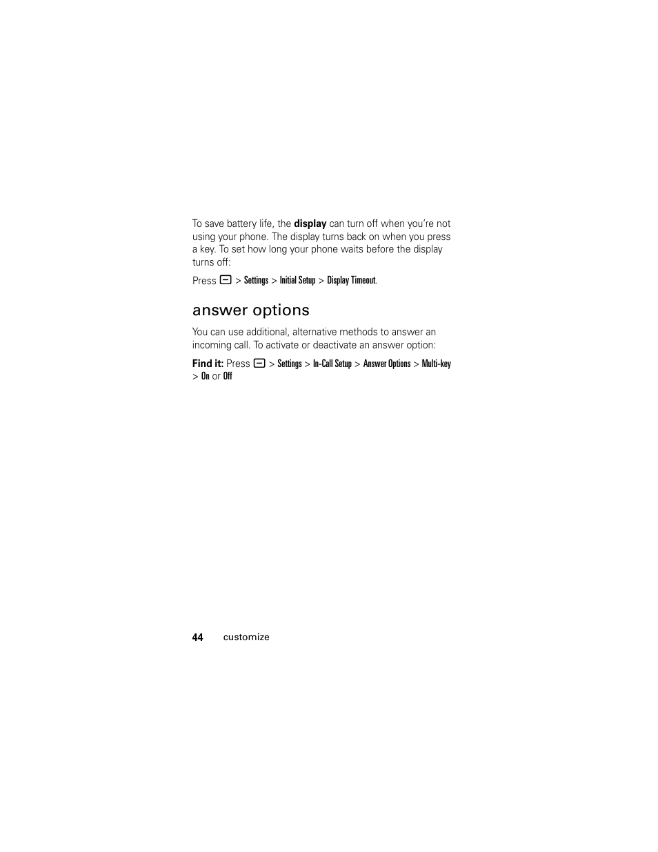 Answer options | Motorola GSM L2 User Manual | Page 46 / 83