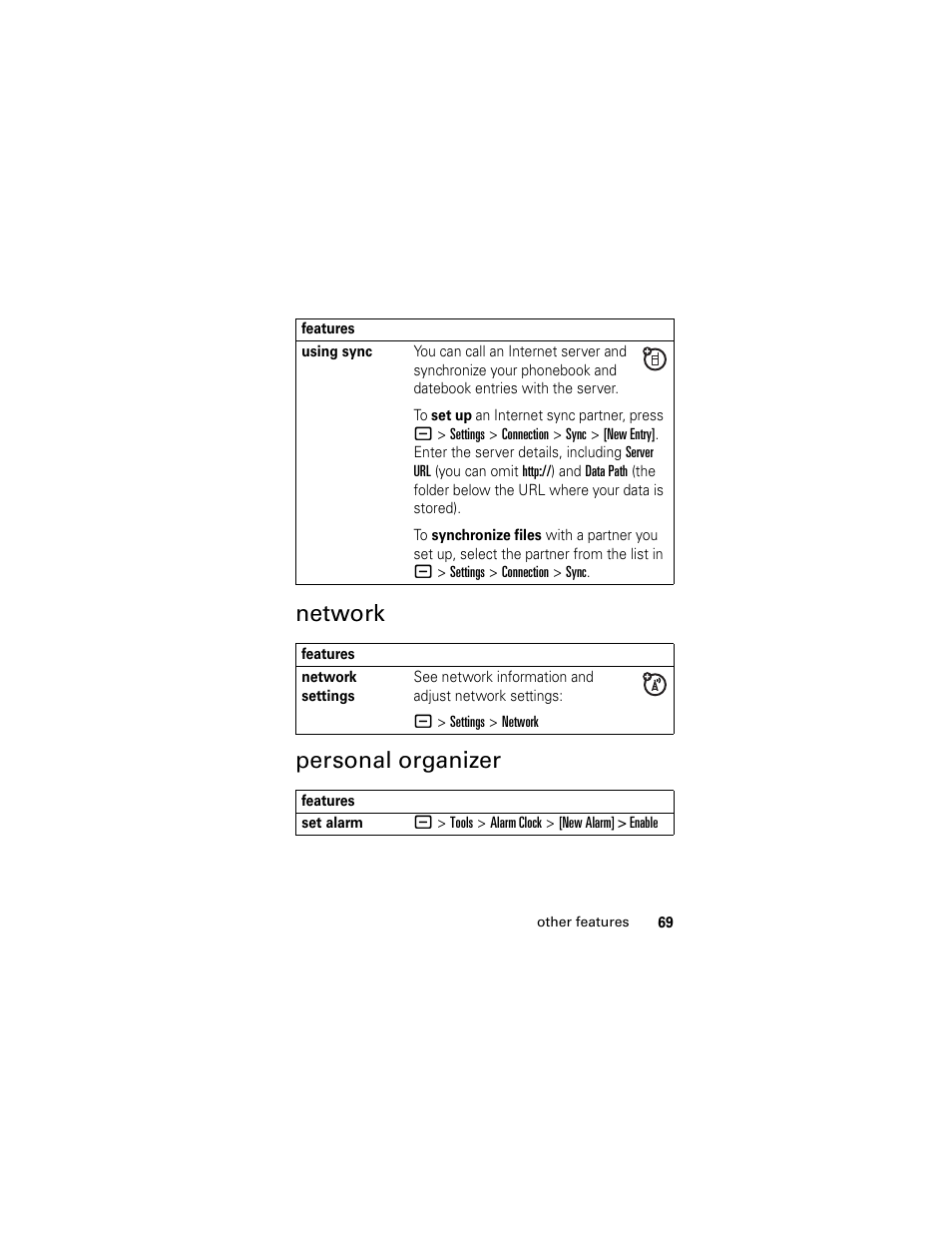 Network, Personal organizer, Network personal organizer | Motorola GSM L2 User Manual | Page 71 / 83