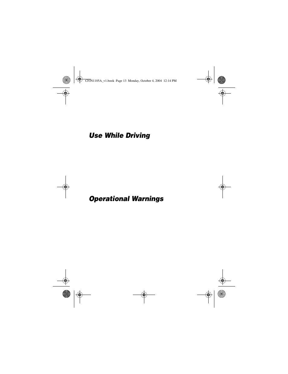 Use while driving, Operational warnings | Motorola C156 User Manual | Page 13 / 106