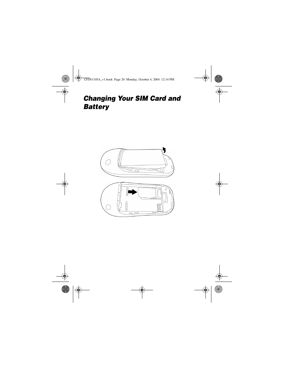 Changing your sim card and battery | Motorola C156 User Manual | Page 20 / 106