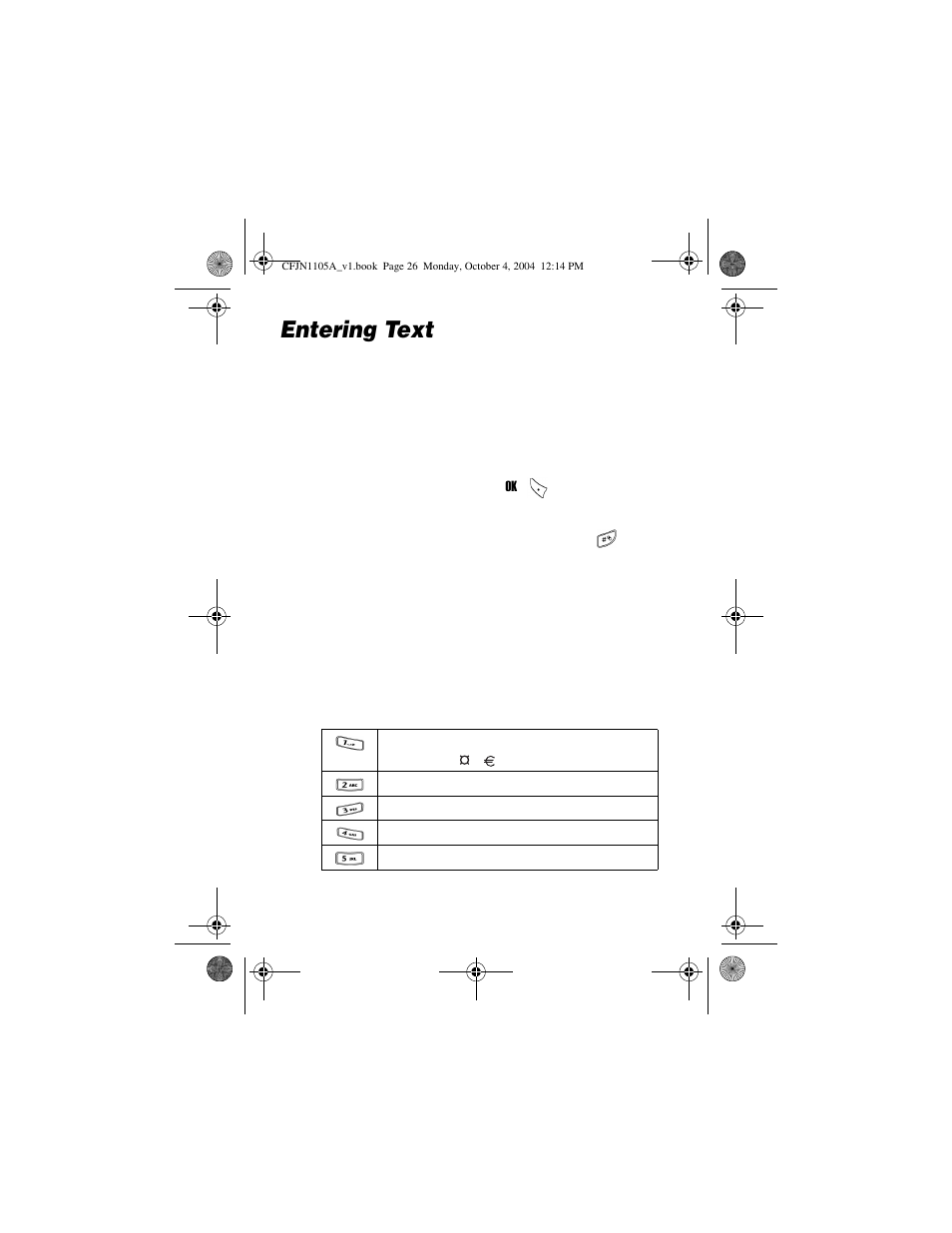 Entering text, Character chart | Motorola C156 User Manual | Page 26 / 106