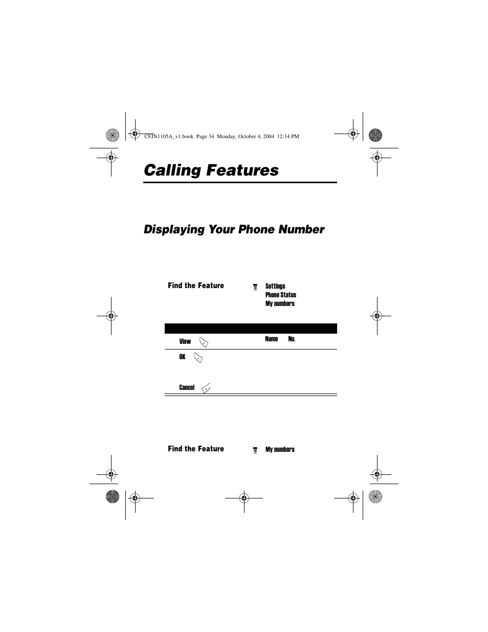 Calling features, Displaying your phone number | Motorola C156 User Manual | Page 34 / 106