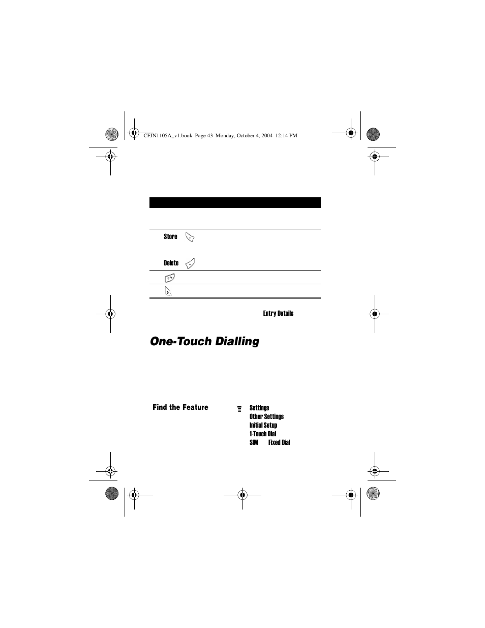 One-touch dialling | Motorola C156 User Manual | Page 43 / 106