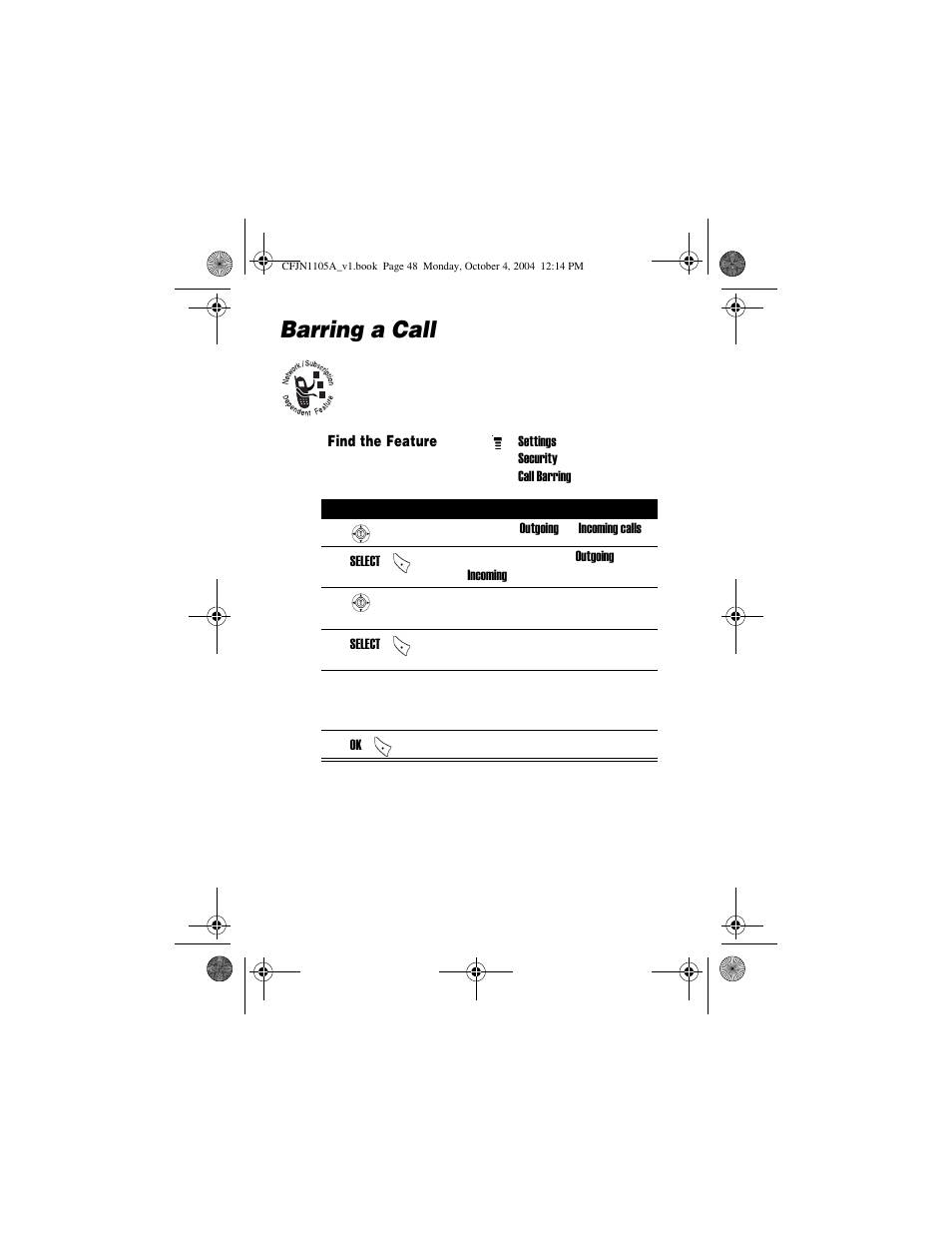 Barring a call | Motorola C156 User Manual | Page 48 / 106