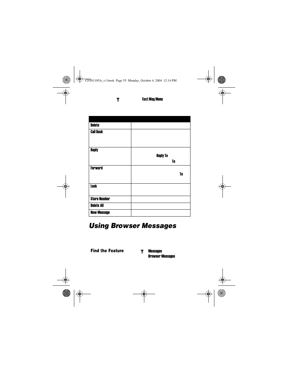 Using browser messages | Motorola C156 User Manual | Page 55 / 106