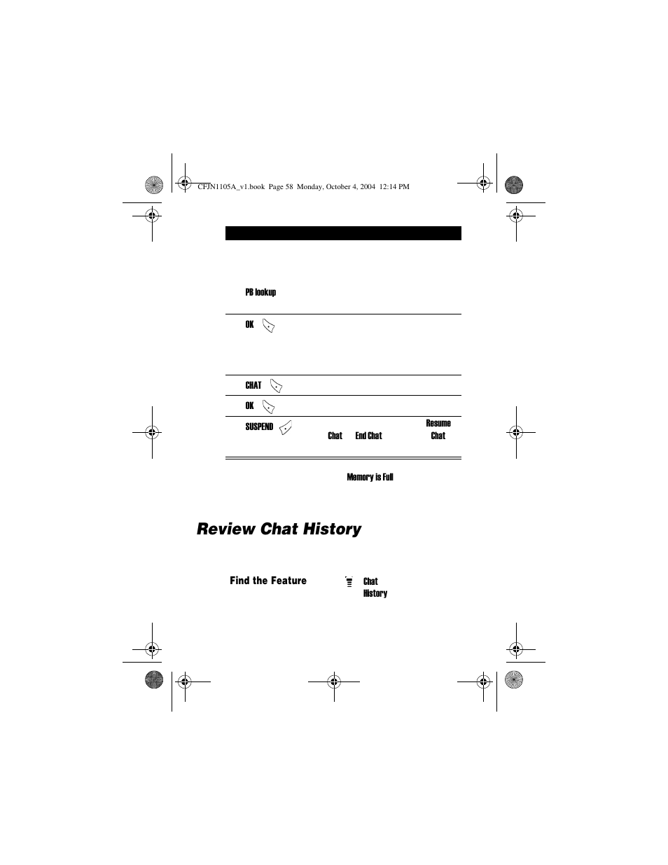 Review chat history | Motorola C156 User Manual | Page 58 / 106