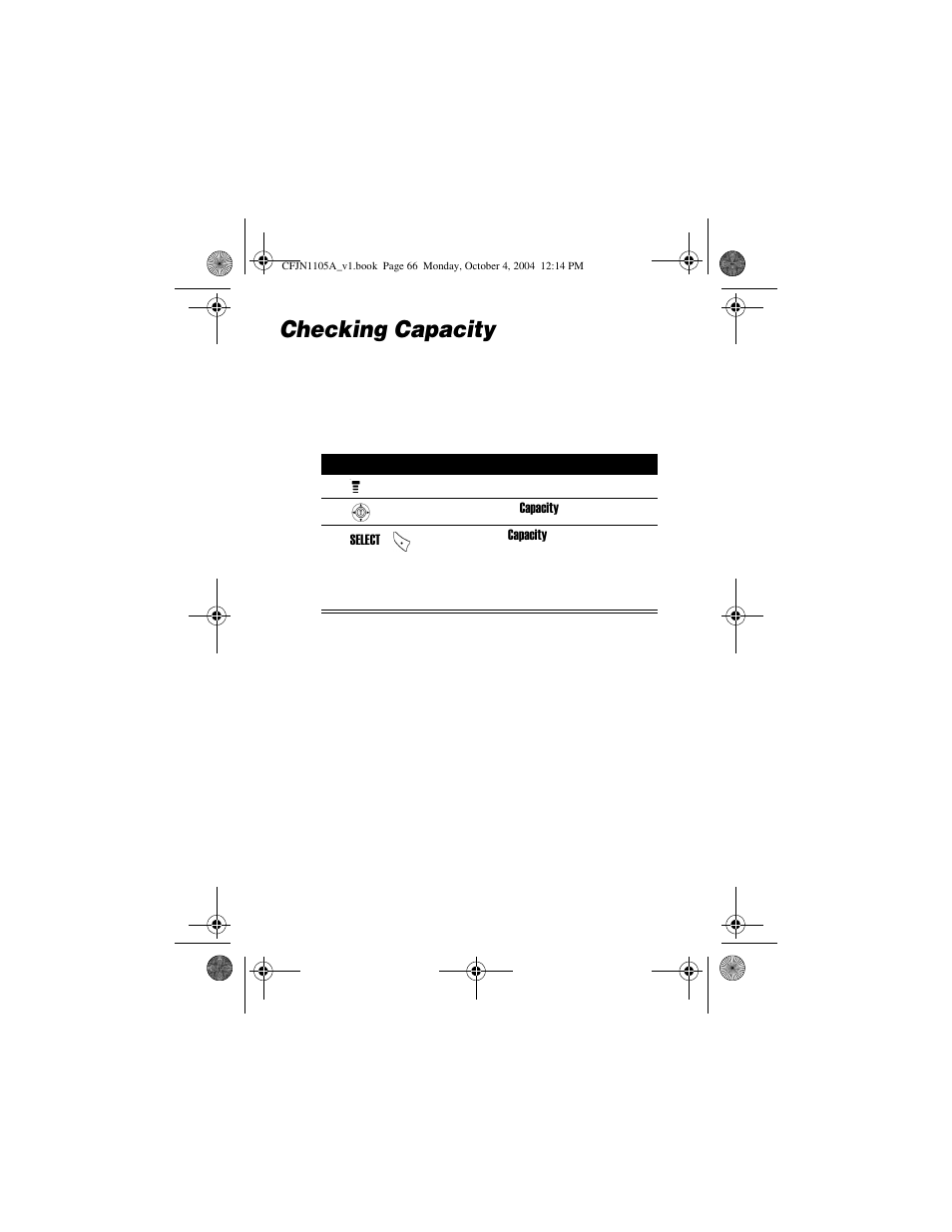 Checking capacity | Motorola C156 User Manual | Page 66 / 106