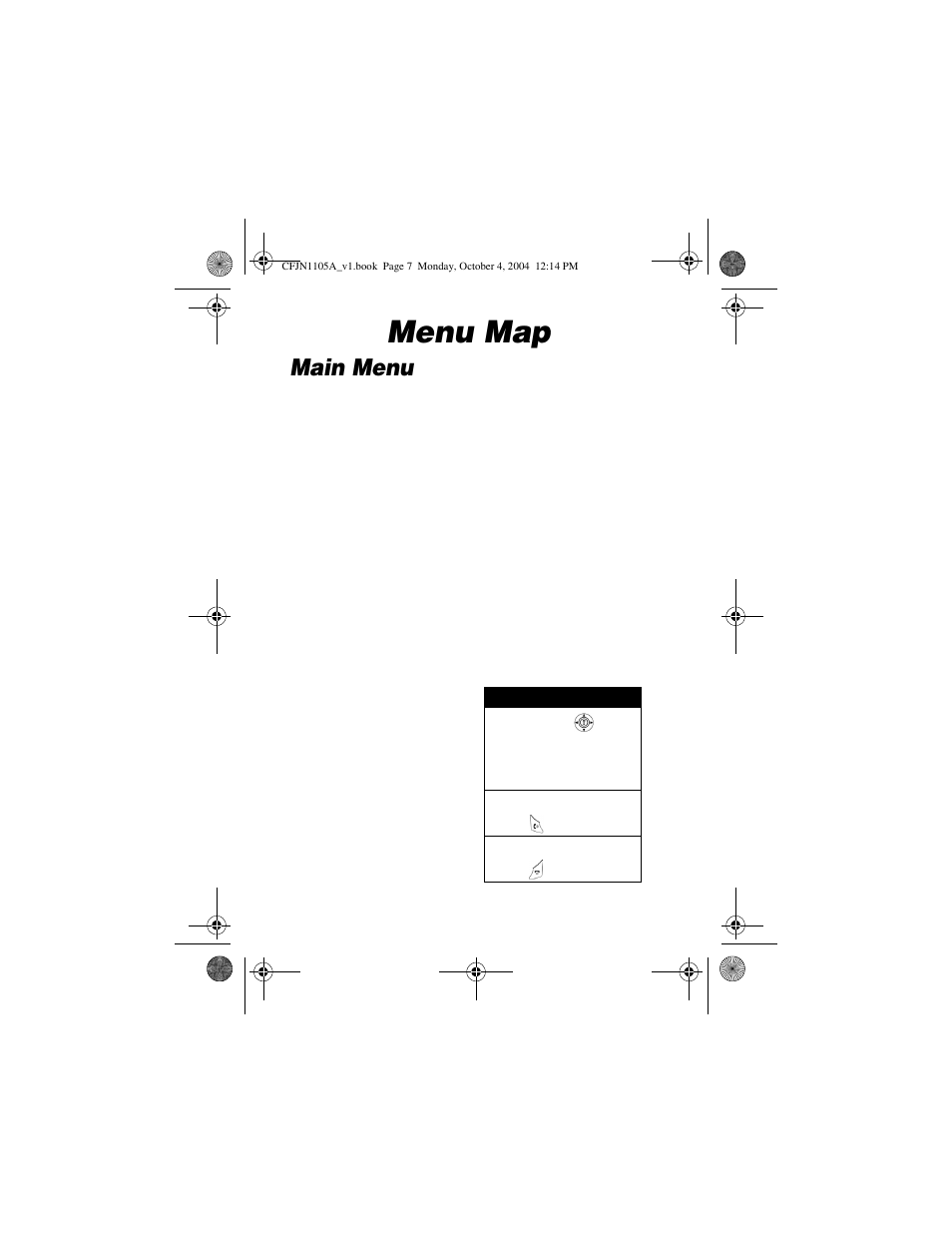 Menu map, Main menu | Motorola C156 User Manual | Page 7 / 106