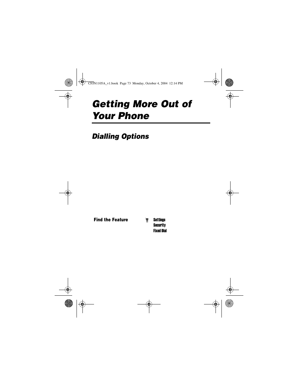 Getting more out of your phone, Dialling options | Motorola C156 User Manual | Page 73 / 106