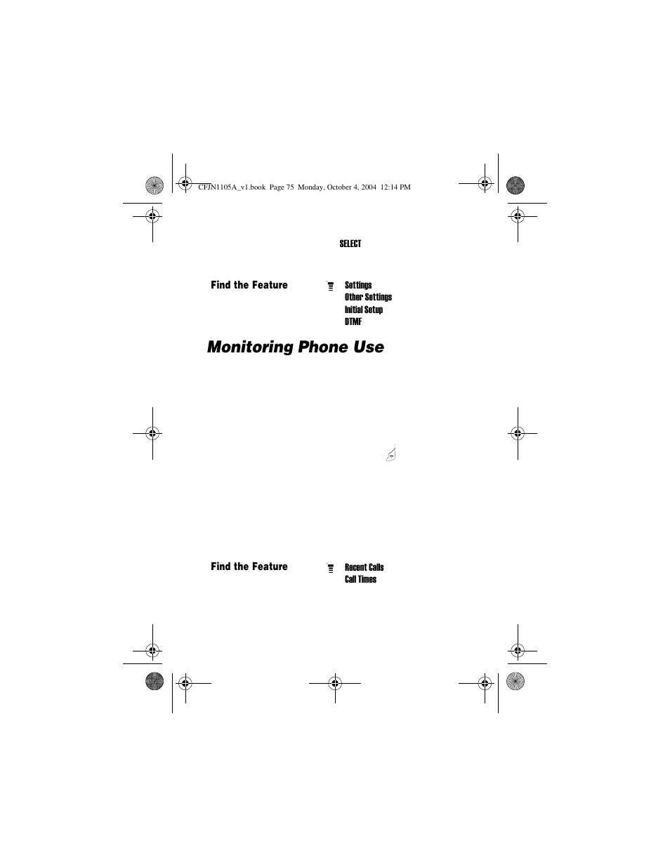 Monitoring phone use, Viewing and resetting call timers | Motorola C156 User Manual | Page 75 / 106