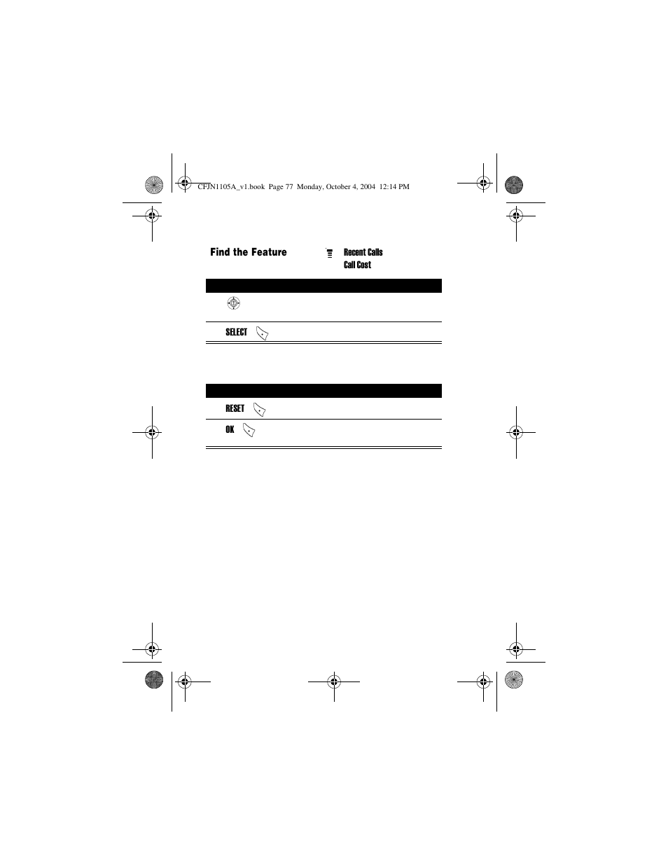 Viewing and resetting call costs | Motorola C156 User Manual | Page 77 / 106