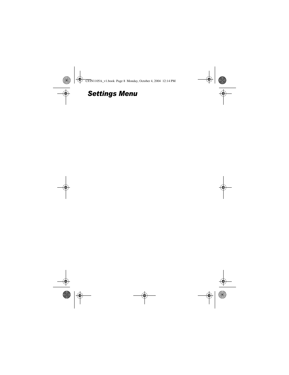 Settings menu, 8 - menu map | Motorola C156 User Manual | Page 8 / 106