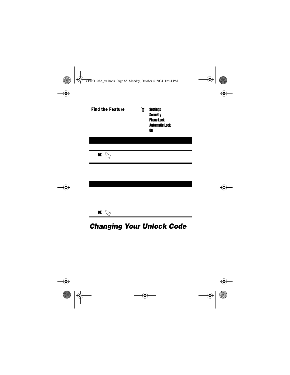 Changing your unlock code | Motorola C156 User Manual | Page 85 / 106