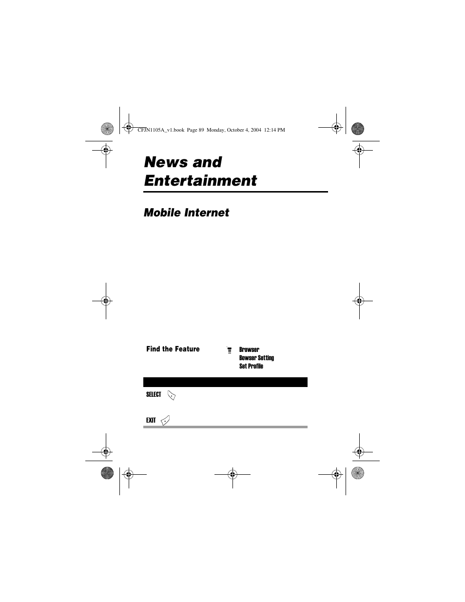 News and entertainment, Mobile internet | Motorola C156 User Manual | Page 89 / 106