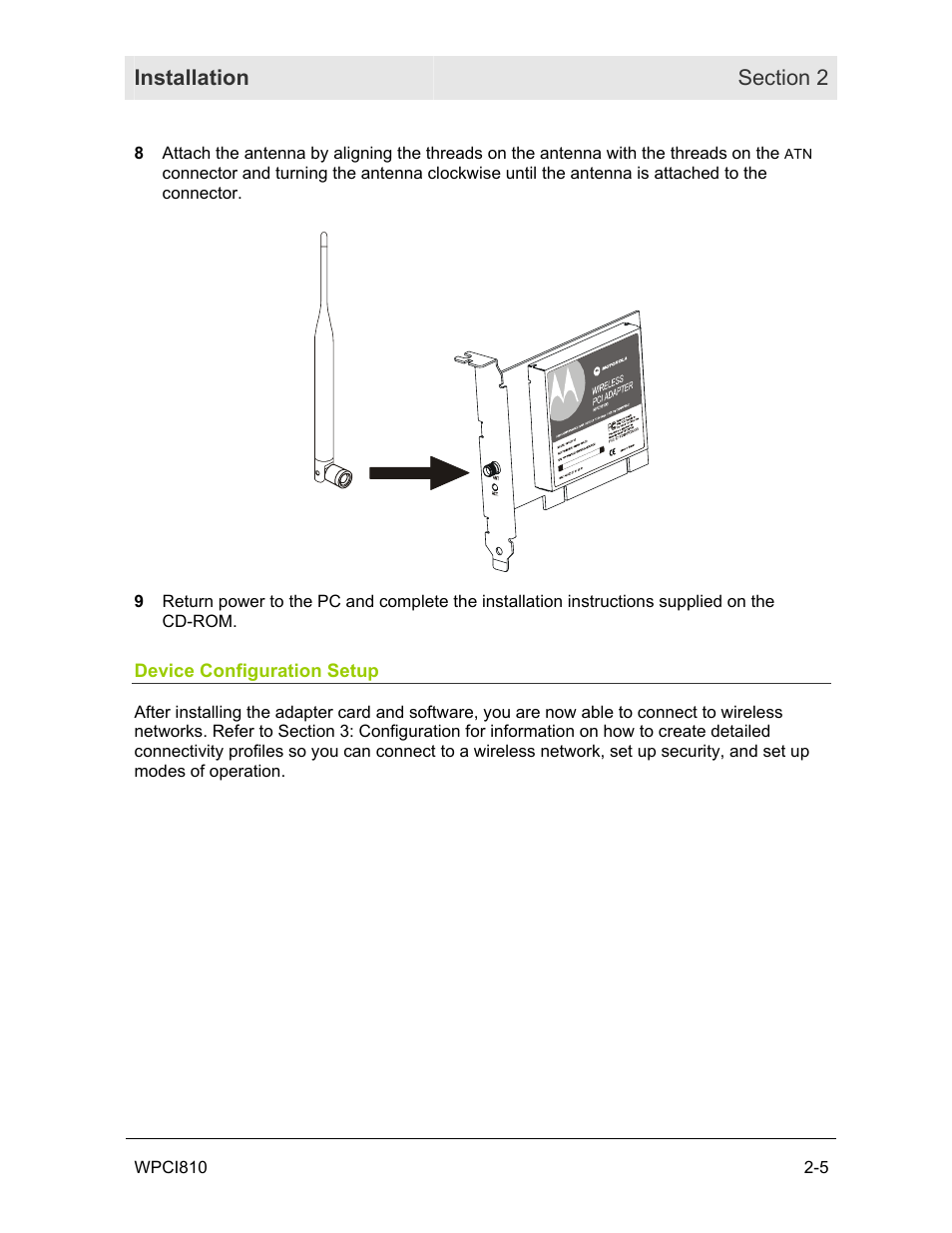 Device configuration setup | Motorola WPCI810G User Manual | Page 15 / 56
