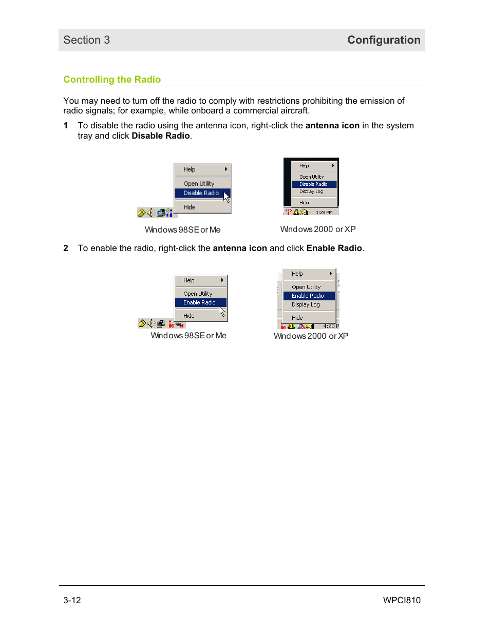 Controlling the radio | Motorola WPCI810G User Manual | Page 27 / 56