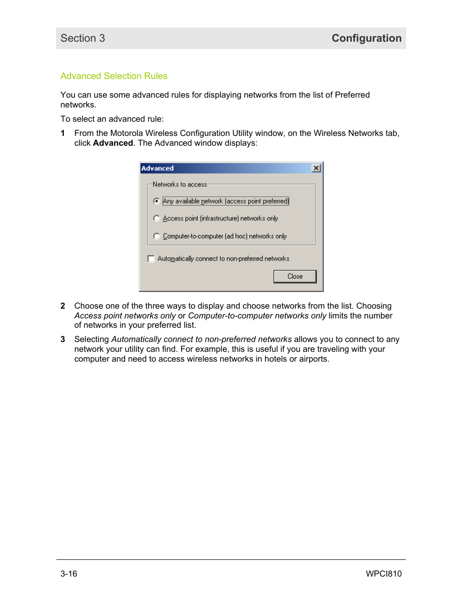 Advanced selection rules | Motorola WPCI810G User Manual | Page 31 / 56