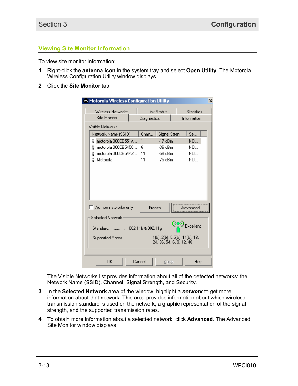 Viewing site monitor information | Motorola WPCI810G User Manual | Page 33 / 56