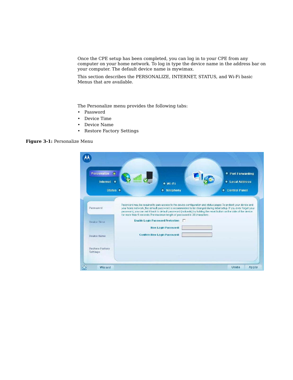 Chapter 3: basic configuration, Personalize menu -1, Personalize menu | Motorola CPEI 775 User Manual | Page 14 / 58