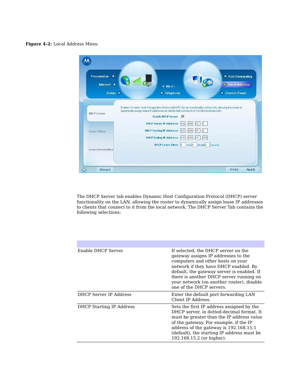 Dhcp server tab -3, Dhcp server tab | Motorola CPEI 775 User Manual | Page 32 / 58