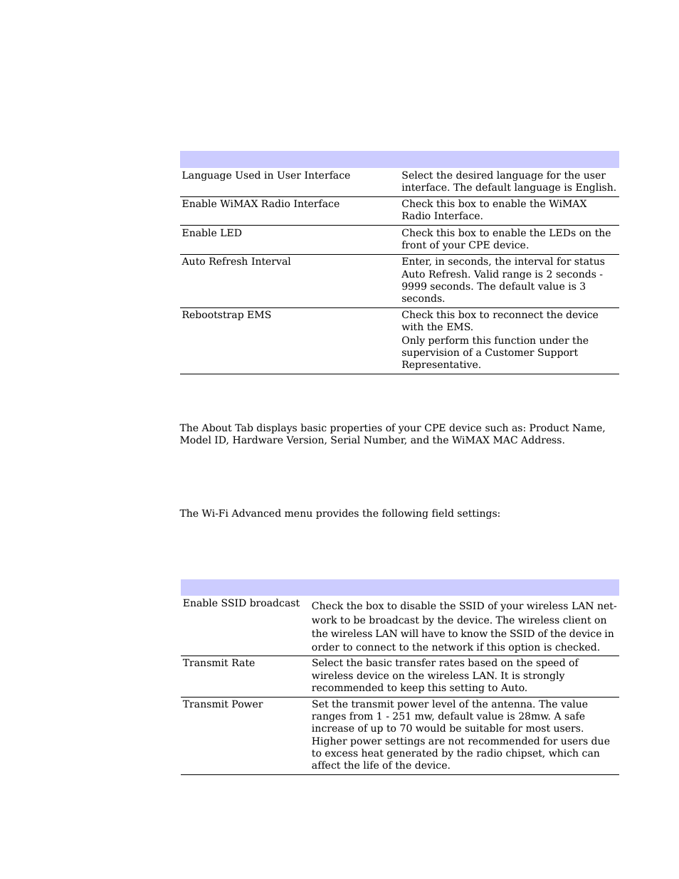 About tab -7 wi-fi advanced -7, About tab, Wi-fi advanced | Motorola CPEI 775 User Manual | Page 36 / 58