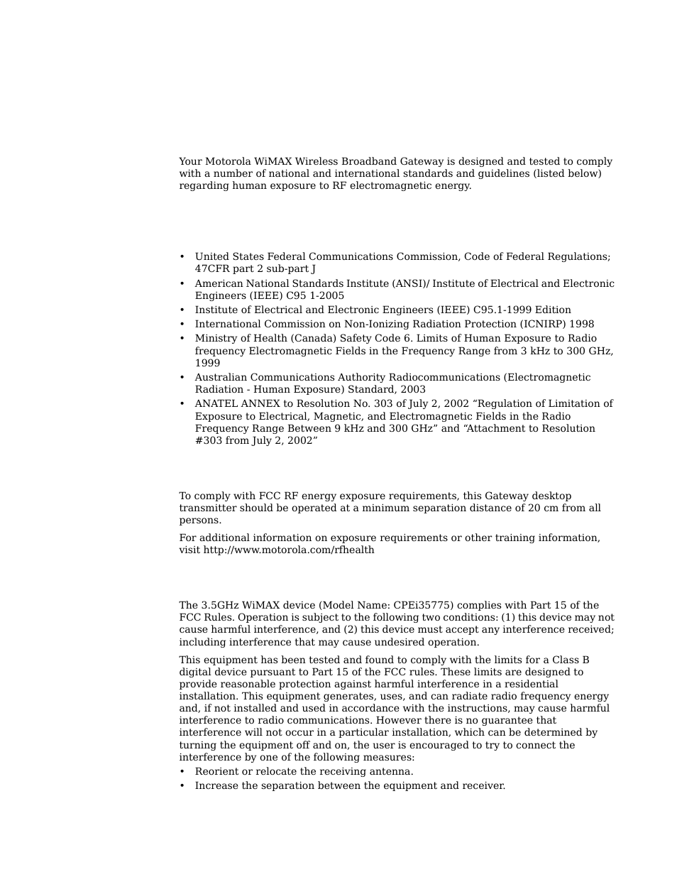 Chapter 7: important safety and legal information, Fcc regulatory information | Motorola CPEI 775 User Manual | Page 52 / 58