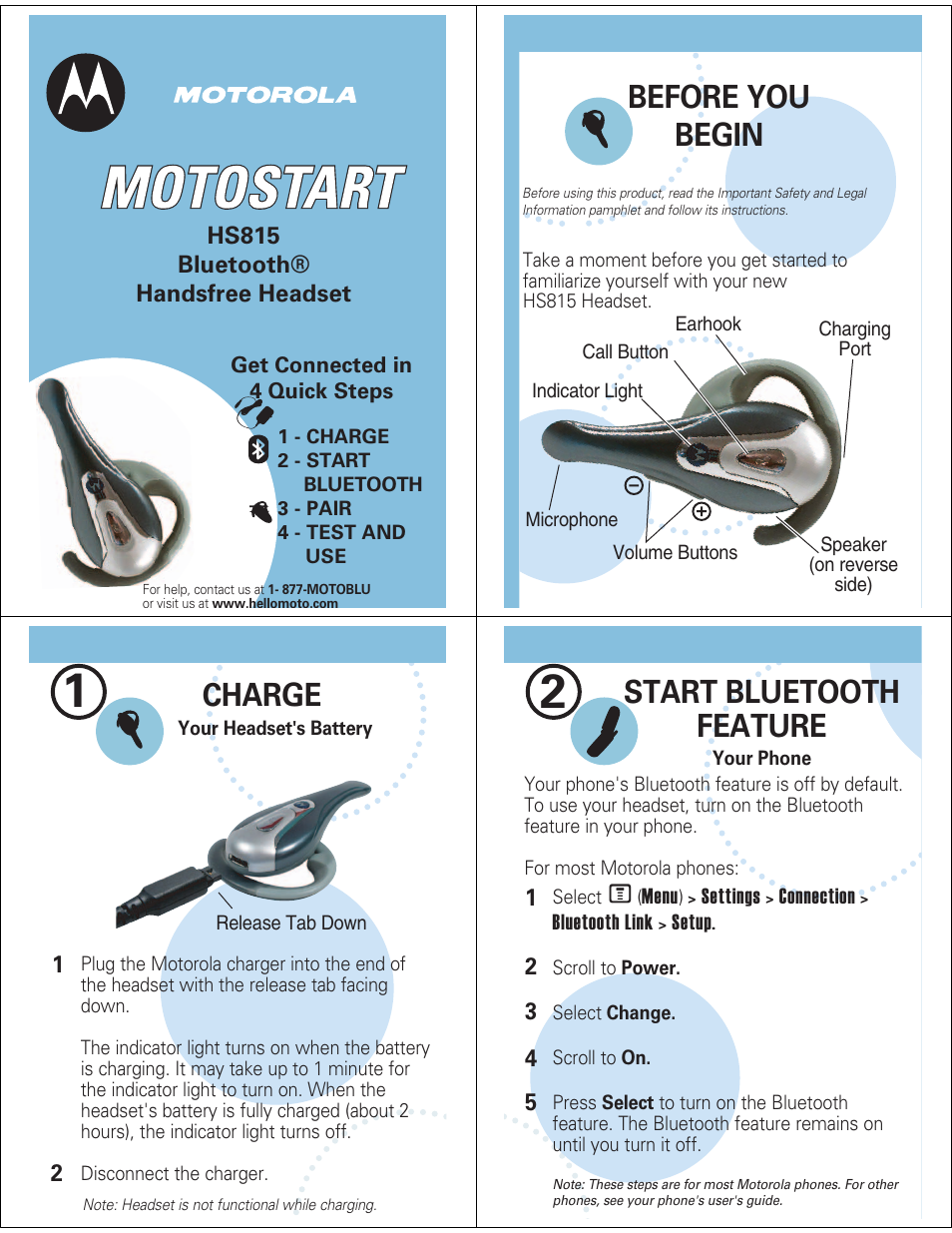 Motorola MOTOSTART HS815 User Manual | 5 pages