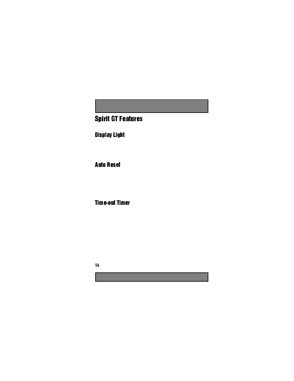Spirit gt features, Display light, Auto reset | Turn radio off, Time-out timer | Motorola Spirit GT User Manual | Page 16 / 36