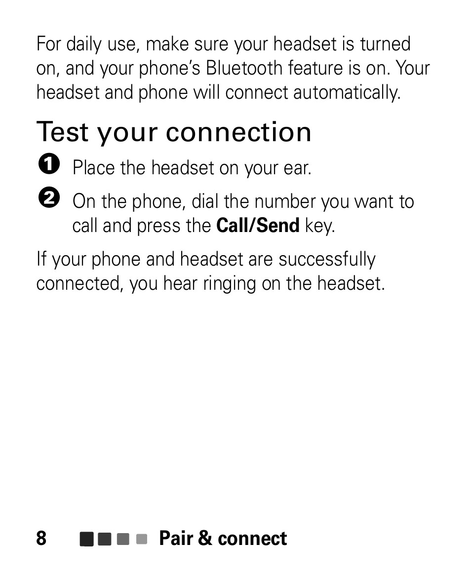 Test your connection | Motorola HK100 Headset HK100 User Manual | Page 10 / 128