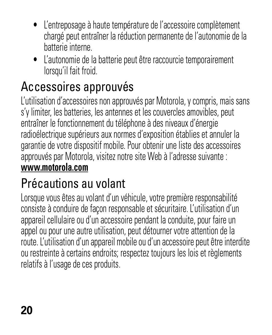 Accessoires approuvés, Précautions au volant | Motorola HK100 Headset HK100 User Manual | Page 104 / 128