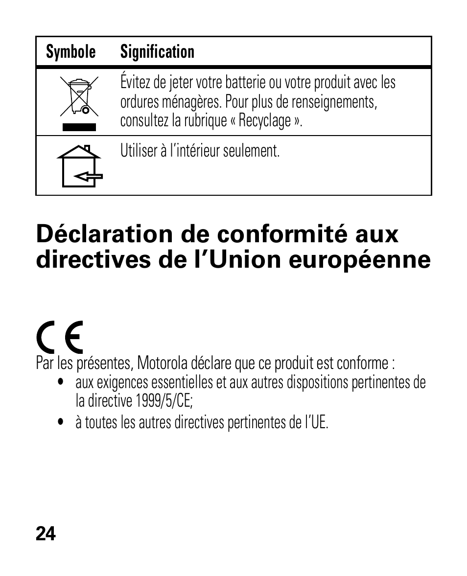 Conformité à l’ue | Motorola HK100 Headset HK100 User Manual | Page 108 / 128