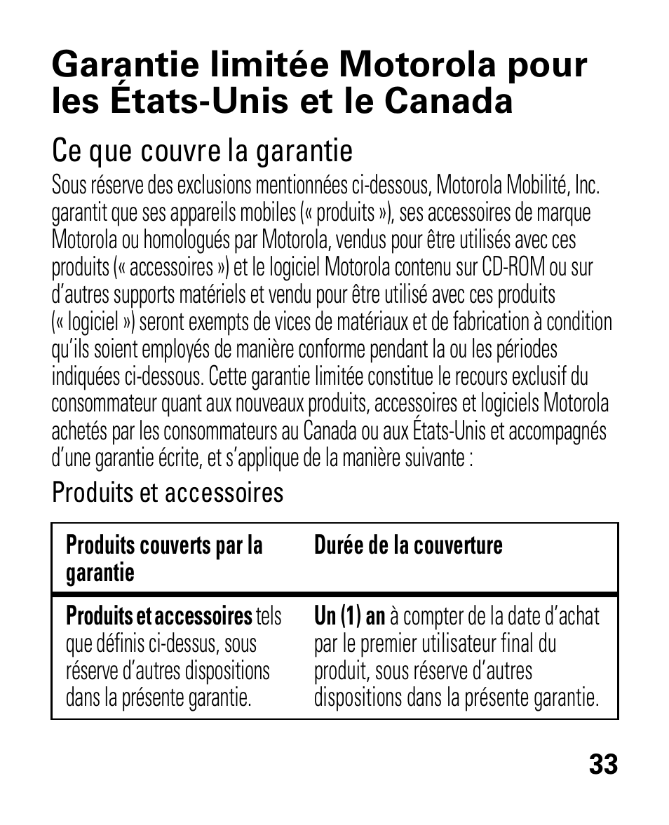 Garantie, Ce que couvre la garantie | Motorola HK100 Headset HK100 User Manual | Page 117 / 128