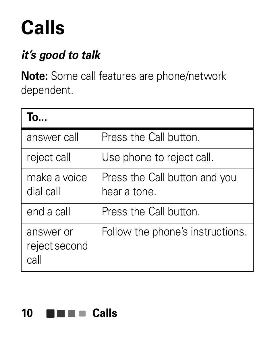 Calls | Motorola HK100 Headset HK100 User Manual | Page 12 / 128