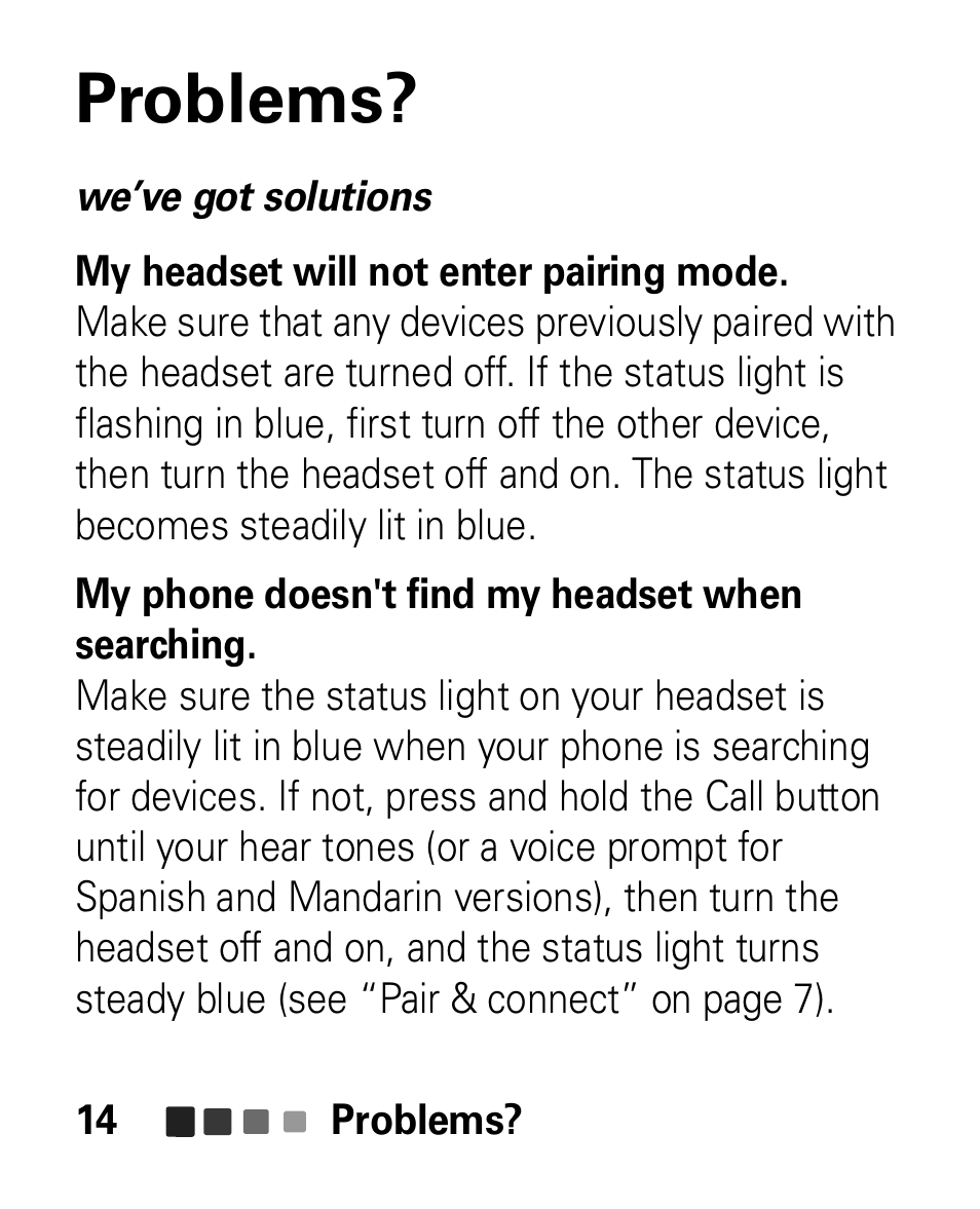 Problems | Motorola HK100 Headset HK100 User Manual | Page 16 / 128