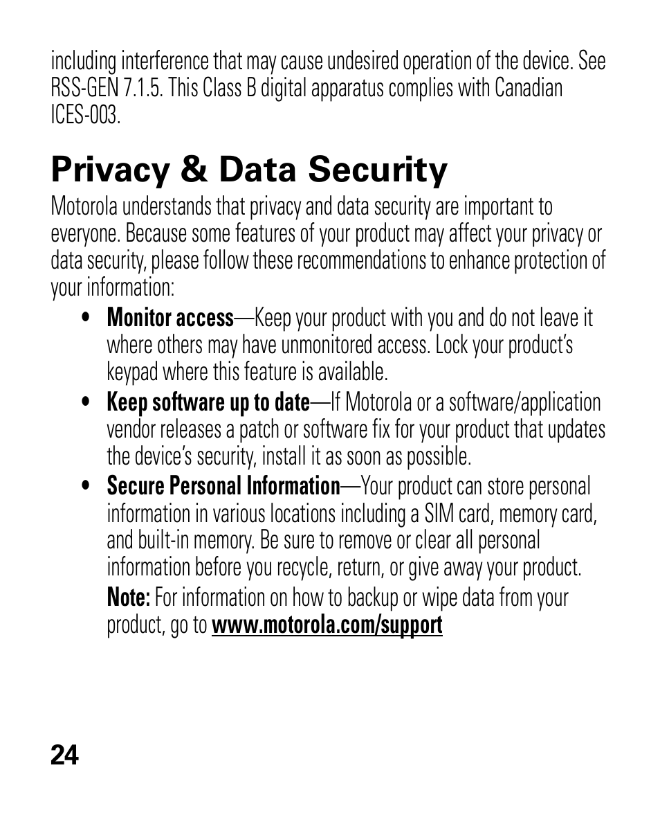 Privacy & data security | Motorola HK100 Headset HK100 User Manual | Page 26 / 128