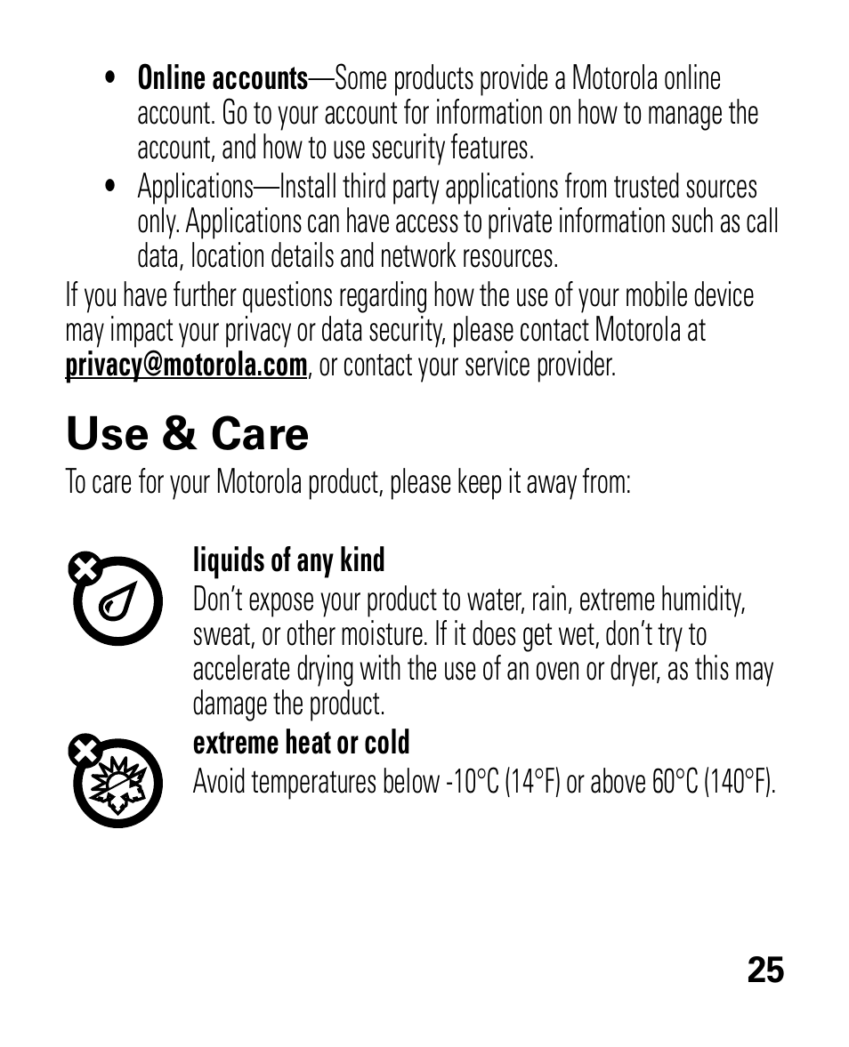 Use & care | Motorola HK100 Headset HK100 User Manual | Page 27 / 128