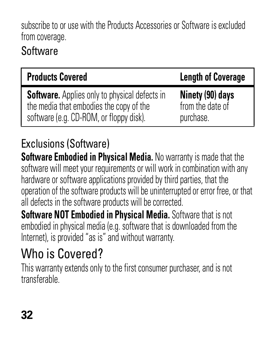 Who is covered | Motorola HK100 Headset HK100 User Manual | Page 34 / 128