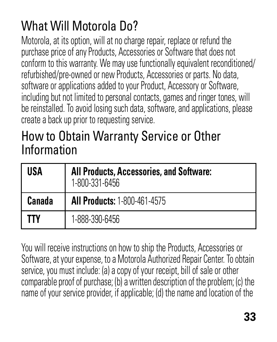 What will motorola do | Motorola HK100 Headset HK100 User Manual | Page 35 / 128