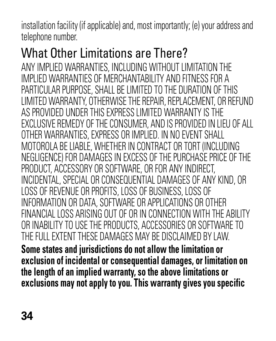 What other limitations are there | Motorola HK100 Headset HK100 User Manual | Page 36 / 128
